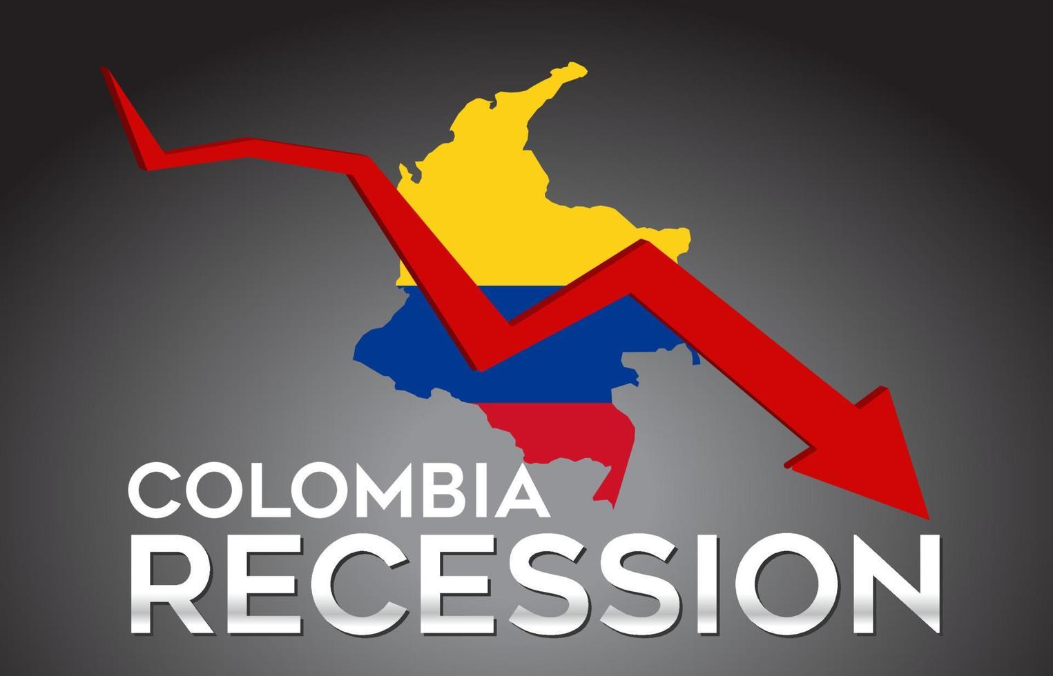 mapa de colombia recesión crisis económica concepto creativo con flecha de caída económica. vector