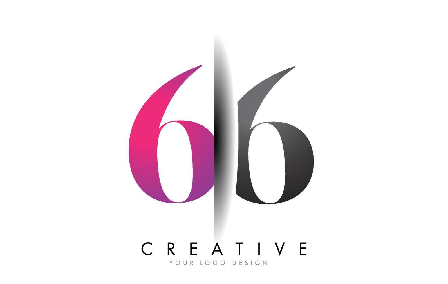 66 6 6 Grey and Pink Number Logo with Creative Shadow Cut Vector. vector