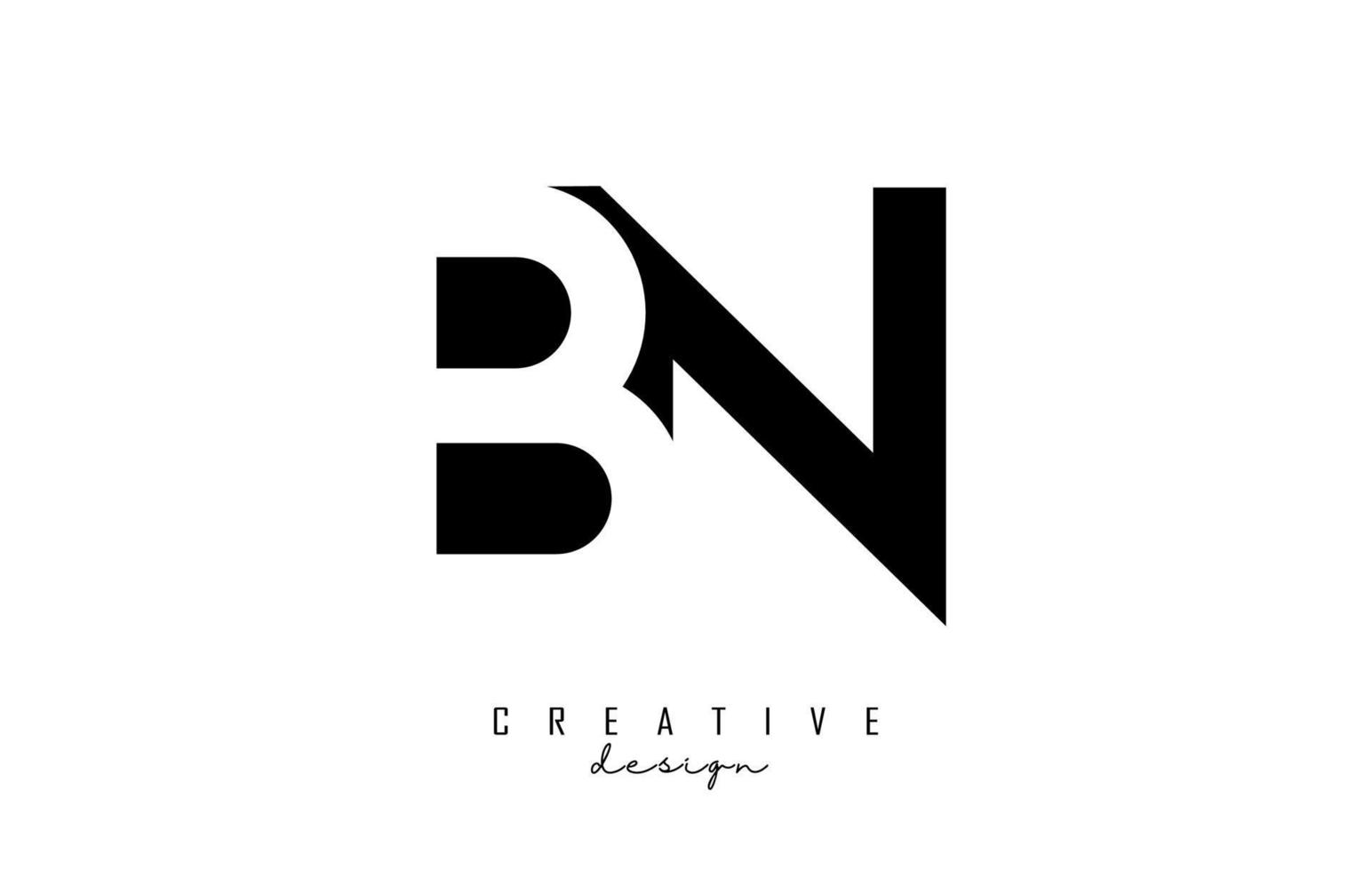 Logotipo de letras bn con diseño de espacio negativo en blanco y negro. letras byn con tipografía geométrica. vector