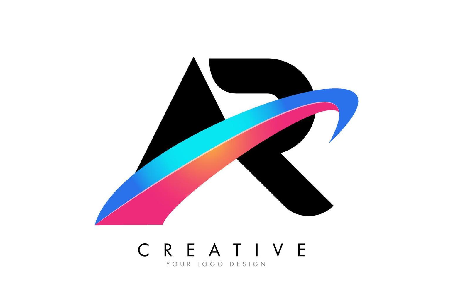 AR letter logo with bright gradient swash design. vector