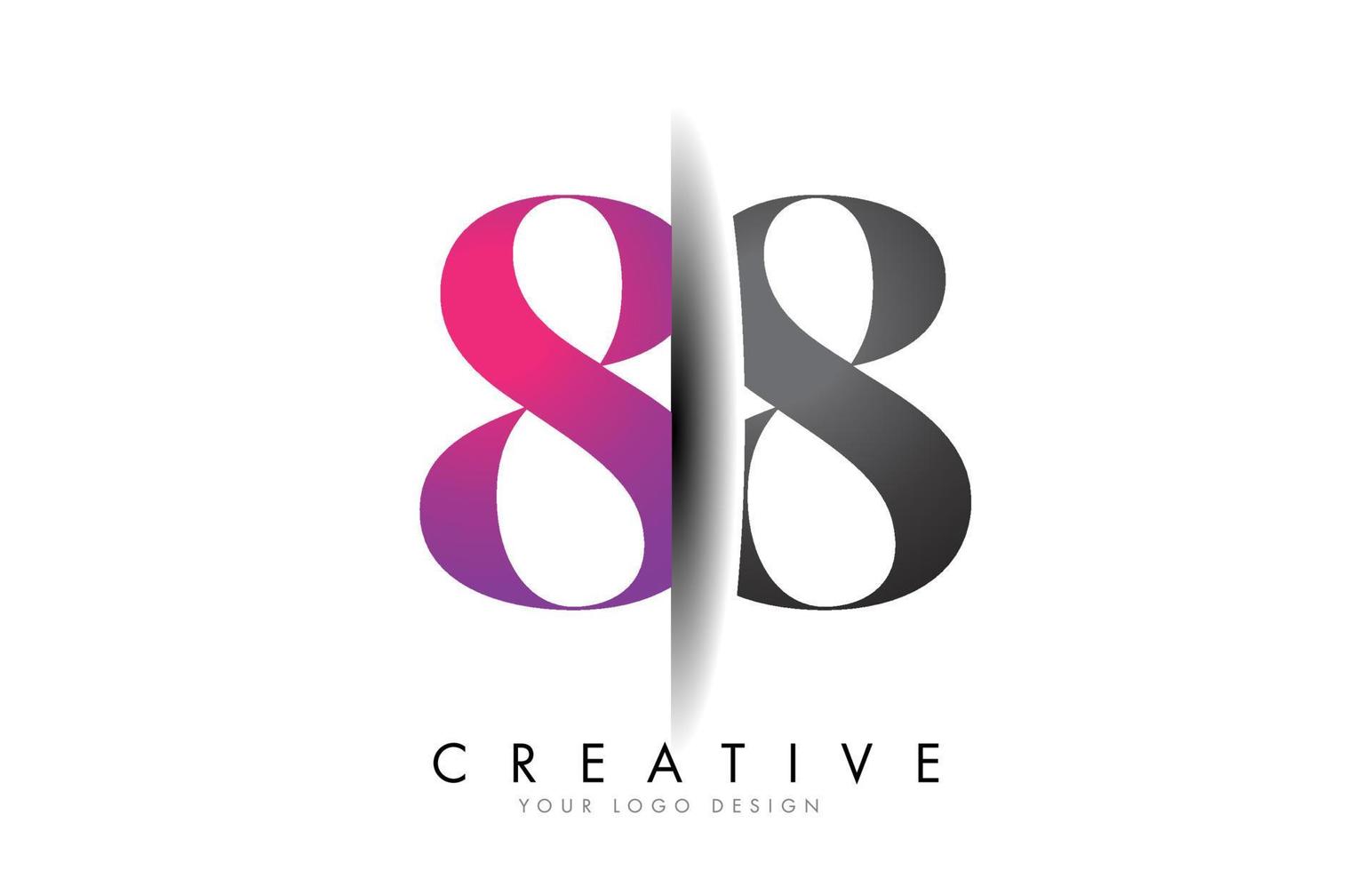 88 8 Grey and Pink Number Logo with Creative Shadow Cut Vector