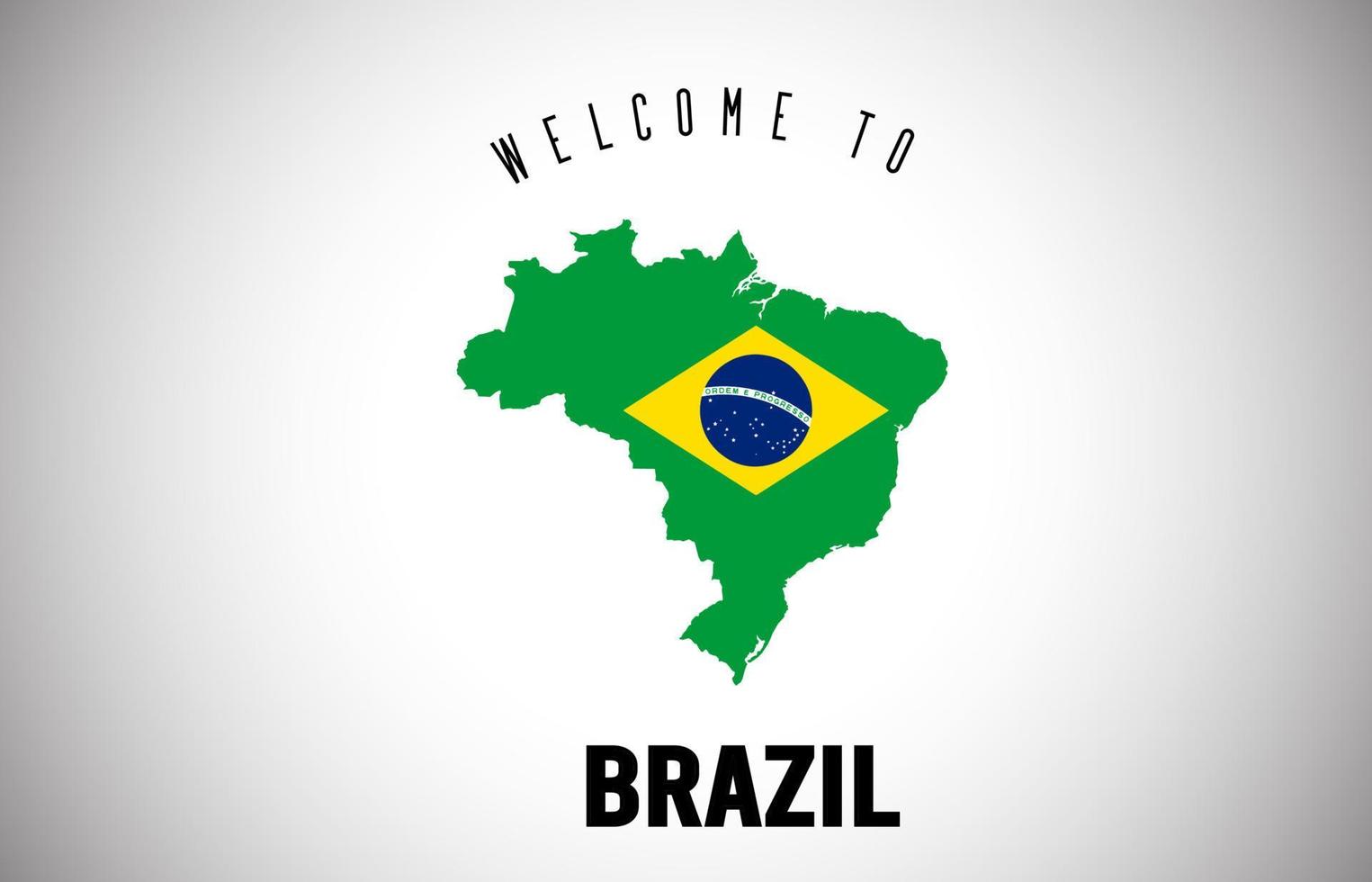 Brasil bienvenido al texto y la bandera del país dentro del diseño del vector del mapa de la frontera del país.
