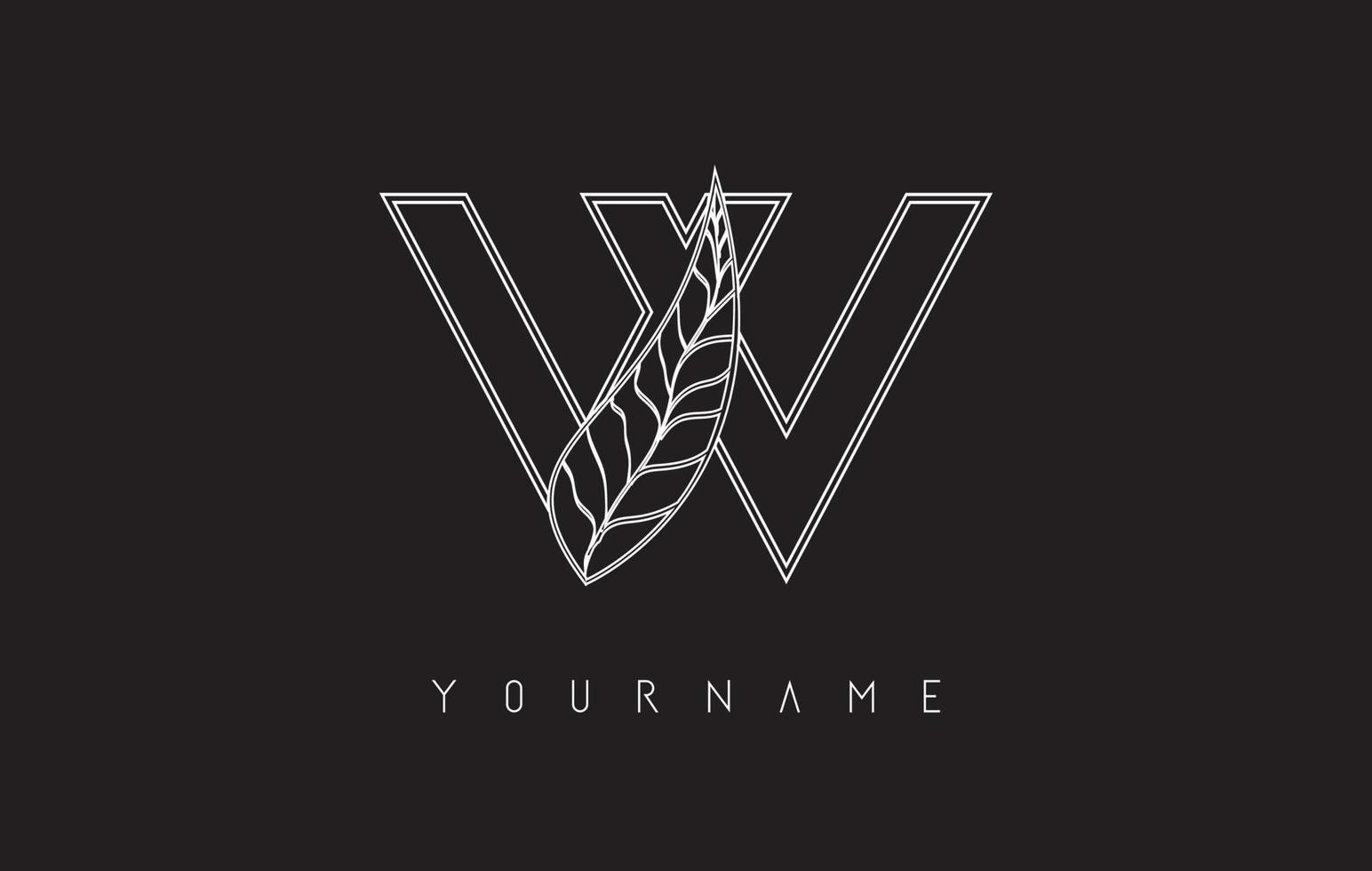 White Outline W Letter Logo with outline leaf design. Vector illustration, icon, concept for your personal branding or company.