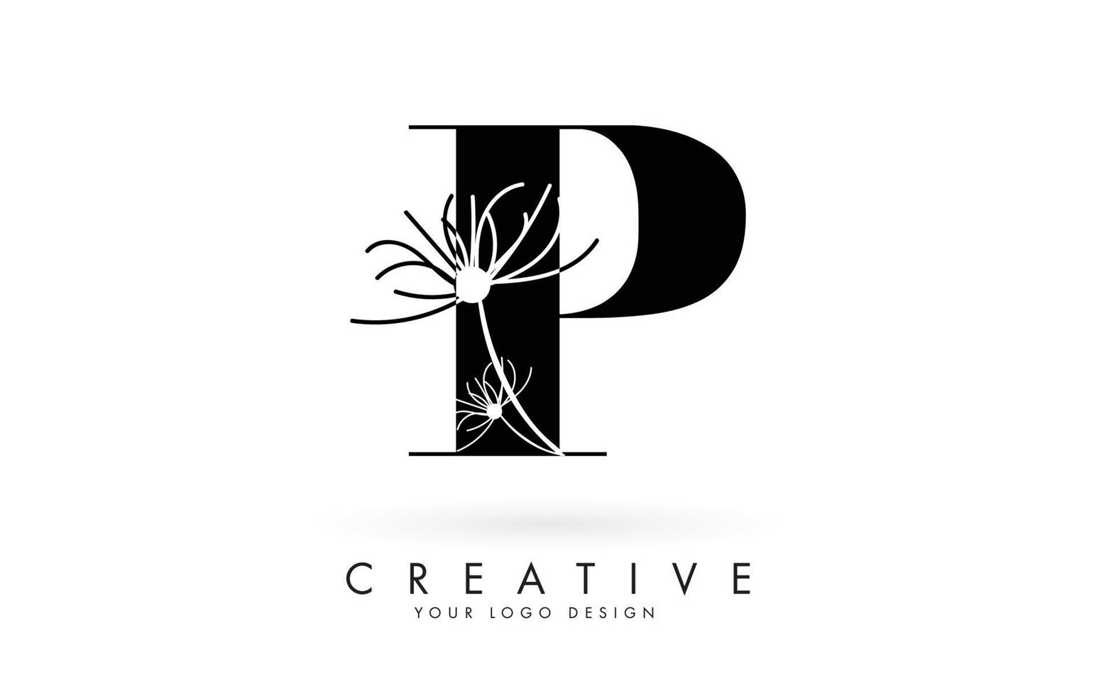 P letter logo design with elegant and abstract flowers vector illustration.