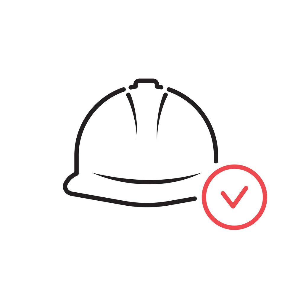 Work helmet line icon. Inspection and check of worker construction hat. Control quality of construction helmet icon. Vector