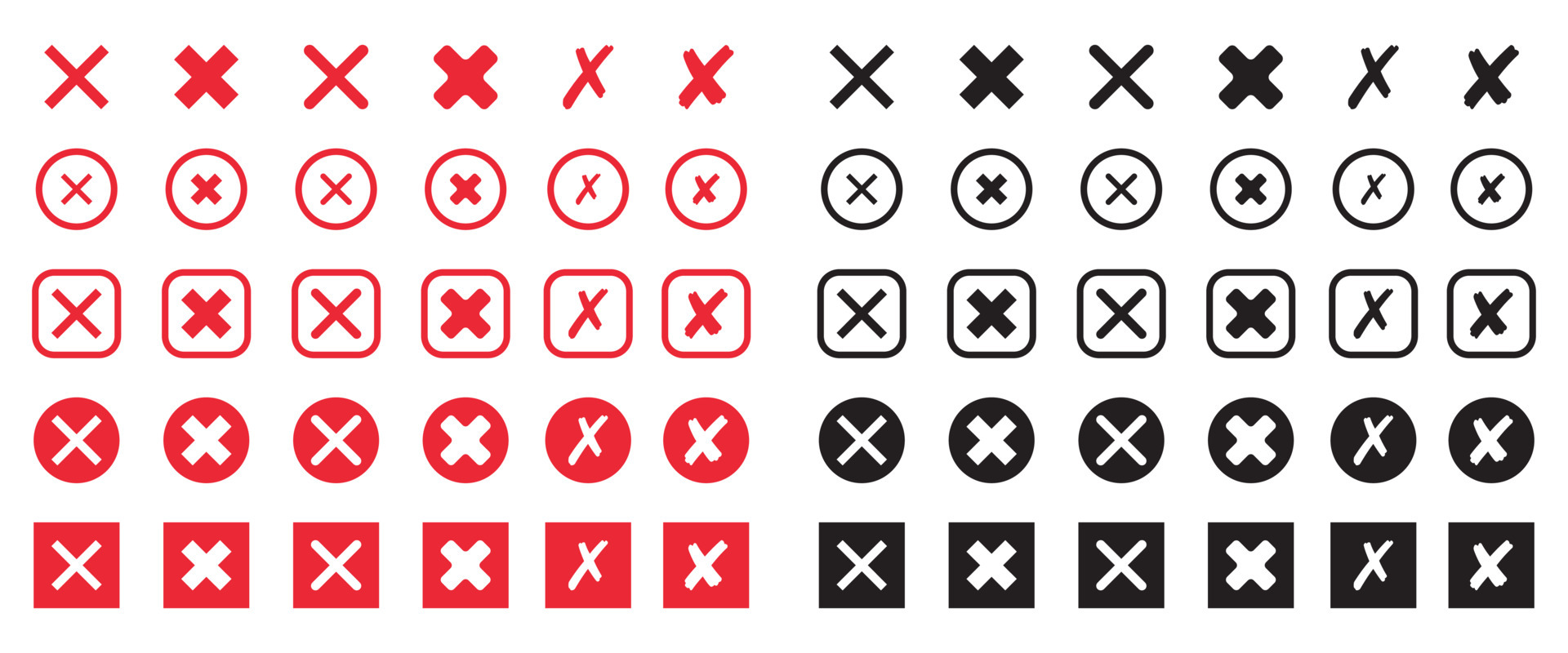 Set of red and black cross icon. X mark symbol in flat style. Vector  4932215 Vector Art at Vecteezy