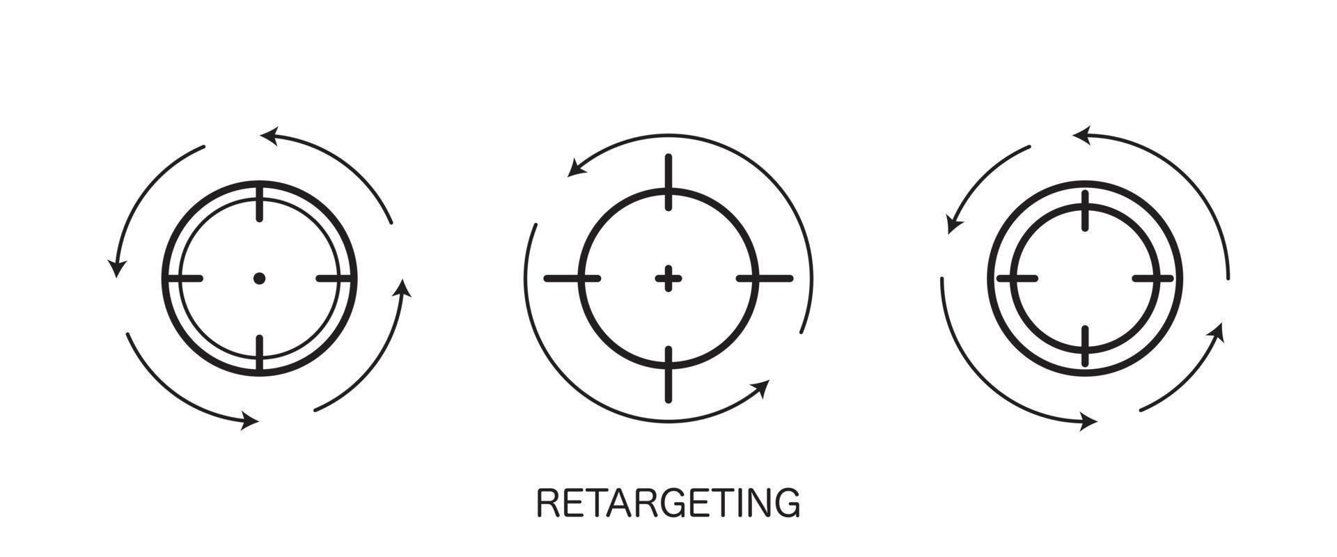Set of target icons. Retargeting or remarketing concept. Digital marketing. Online strategy in social media. Vector