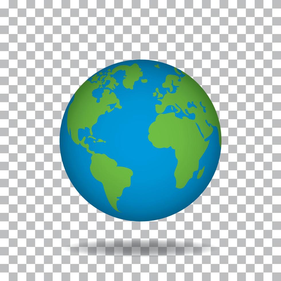 Earth globe with green continents and blue water. World planet. Spherical model of Earth vector