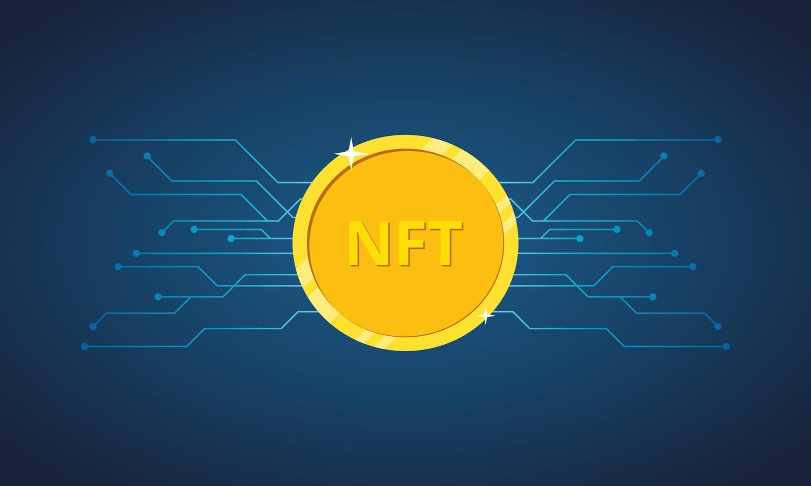 NFT non fungible token. Nft golden coin icon. Non-renewable token. Crypto art. Vector illustration