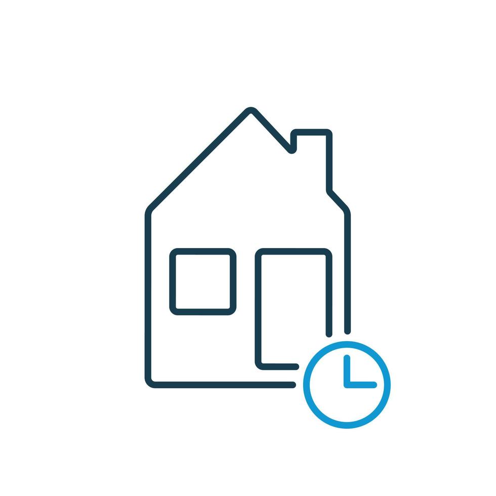 House time line icon on white background. Clock and home line icon. Time to sell real estate property. Vector