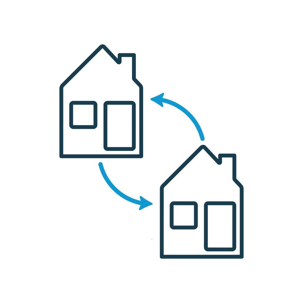 House exchange line icon. Barter of real estate property. Transaction concept. Swap and house line icon. Vector