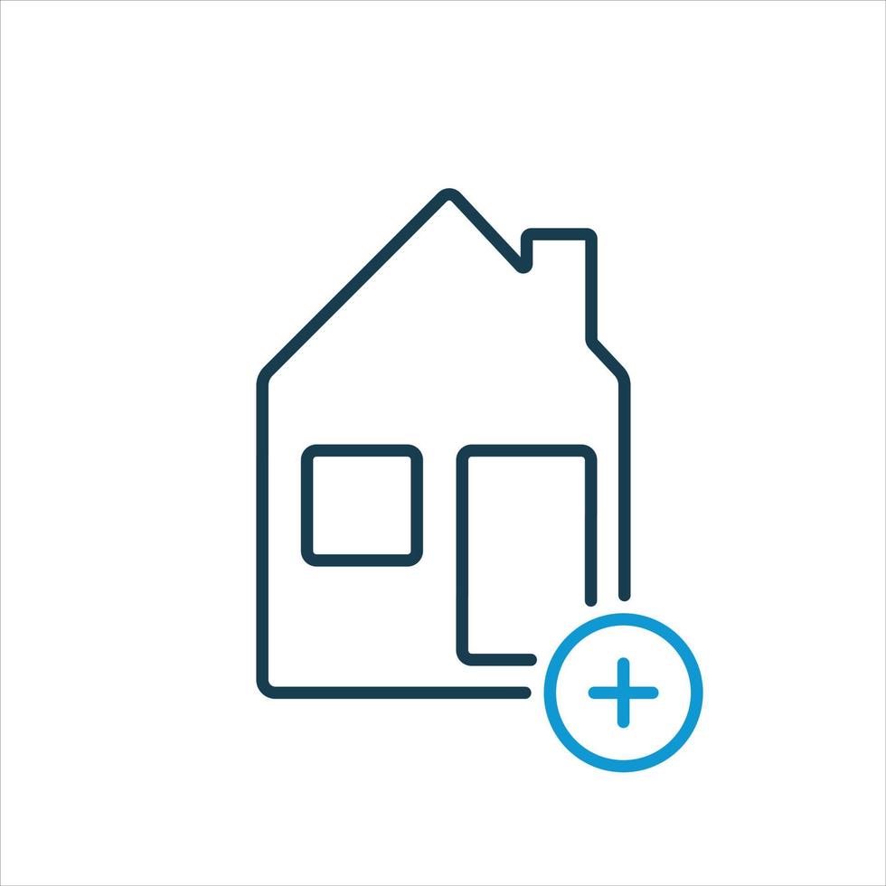 Add and book house, hotel or room line icon. Reserve of real estate. House and plus sign line icon. Vector