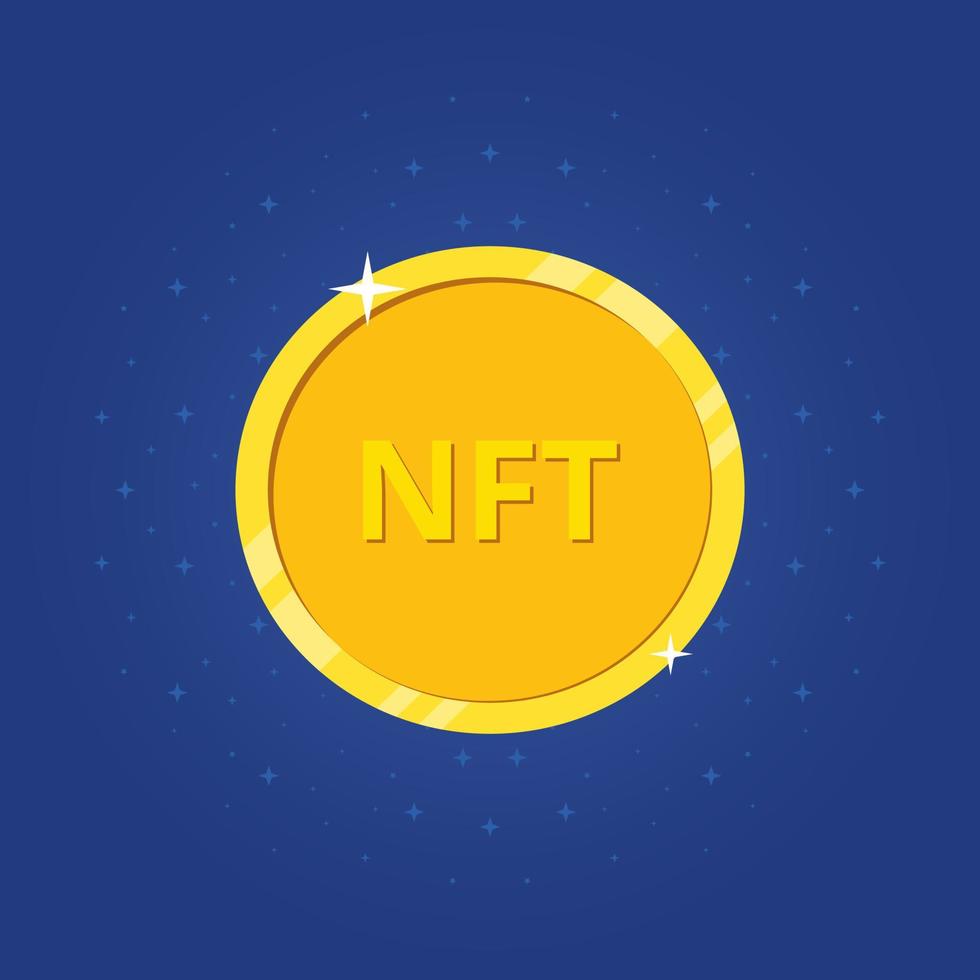 Crypto art. Nft golden coin icon. NFT non fungible token. Non-renewable token. Vector illustration