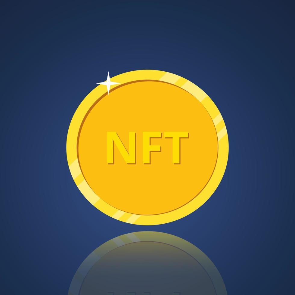 NFT non fungible token. Non-renewable token. Crypto art. Nft golden coin icon. Vector illustration