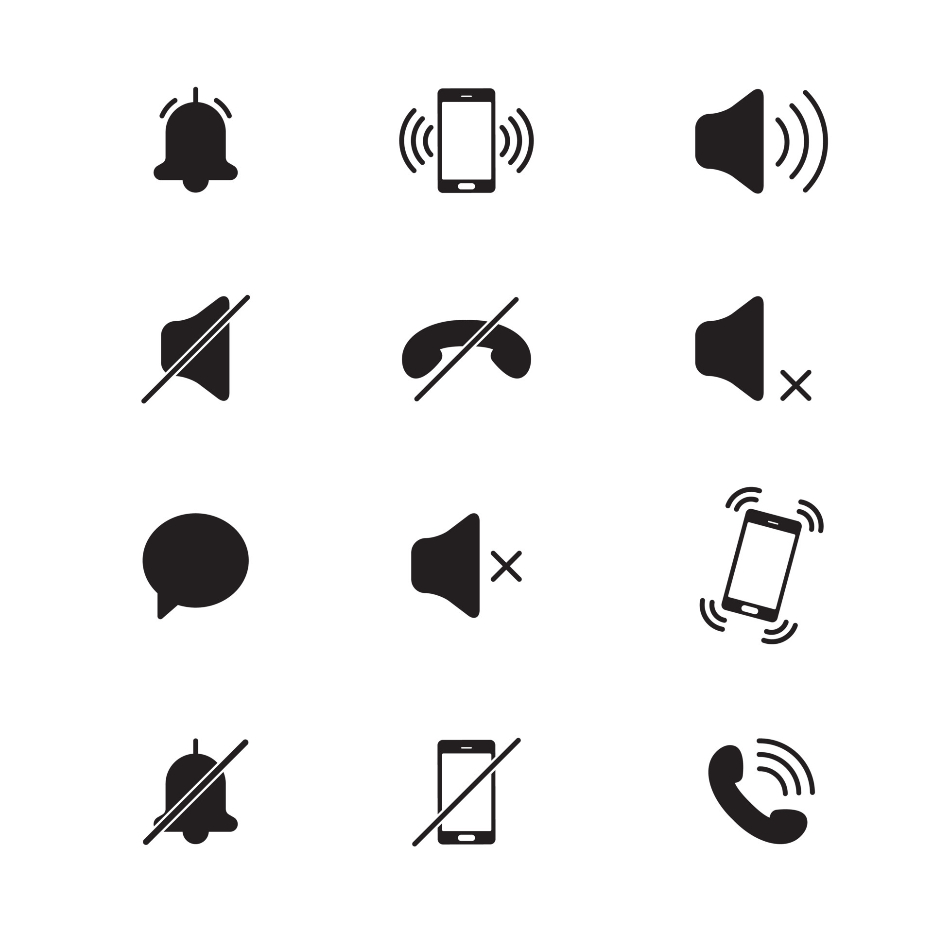 Audio mobile phone icons. Mode of noise, silence, vibration. Various