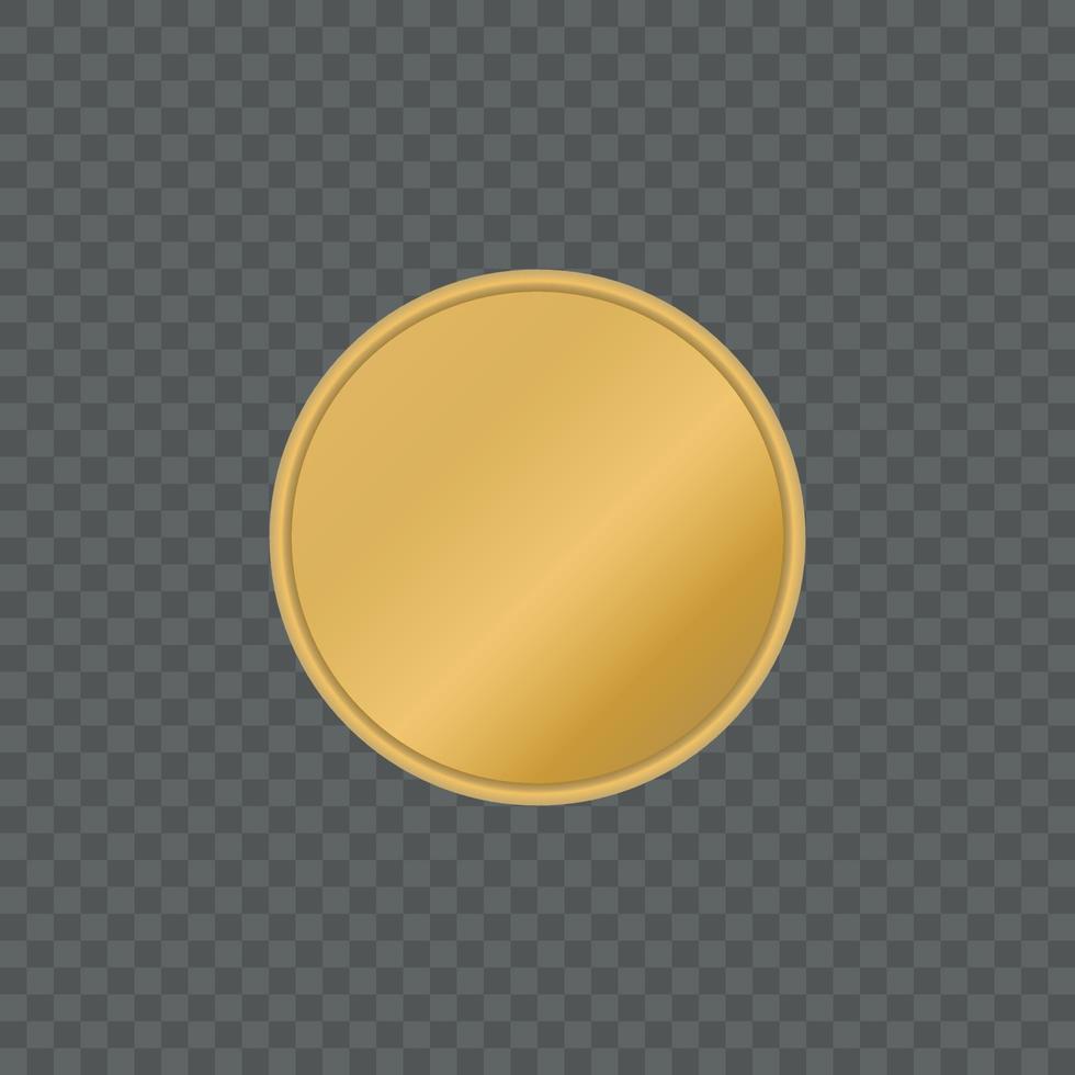 Gold coin mockup on transparent background. Realistic golden mock up money coin. Vector illustration