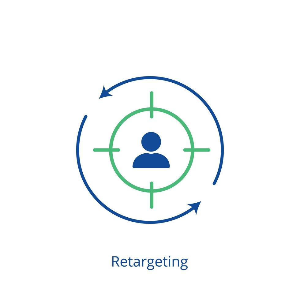 icono plano de retargeting. publicidad digital. concepto de remarketing. estrategia online en redes sociales. vector