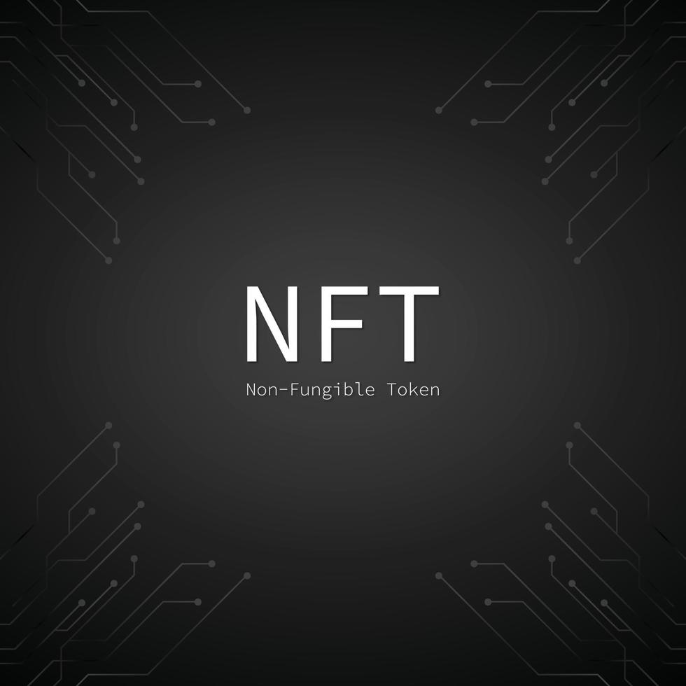NFT banner of crypto art with pcb tracks. NFT non fungible token on black background. Crypto art. Vector illustration