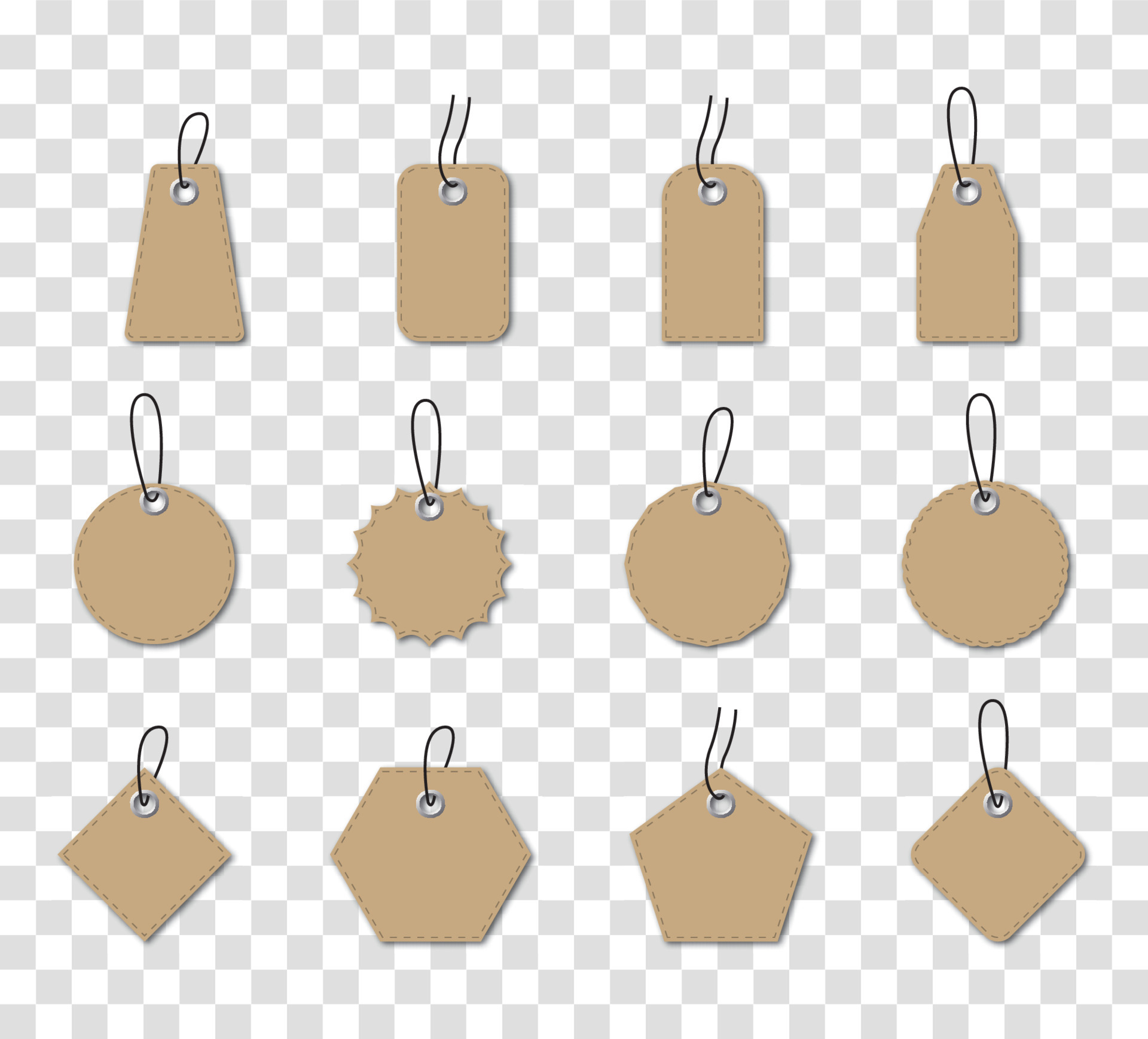 Set of watercolor rectangular kraft paper tags of different shapes isolated  on white background. Shopping labels with strings. Illustration of beige  empty sale kraft label tags 13730748 Vector Art at Vecteezy