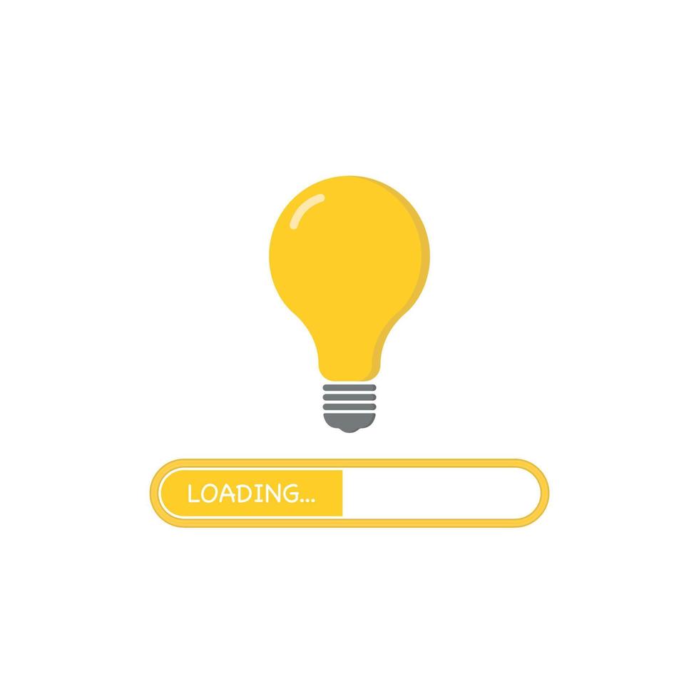 Loading creative idea concept. Progress loading bar. Yellow lightbulb icon. Vector