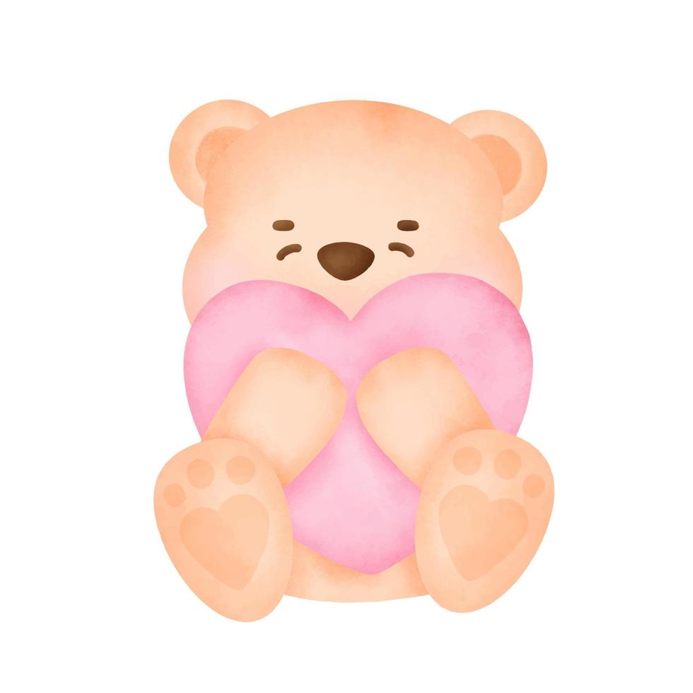 Hand drawn watercolor valentine's day with cute bear vector