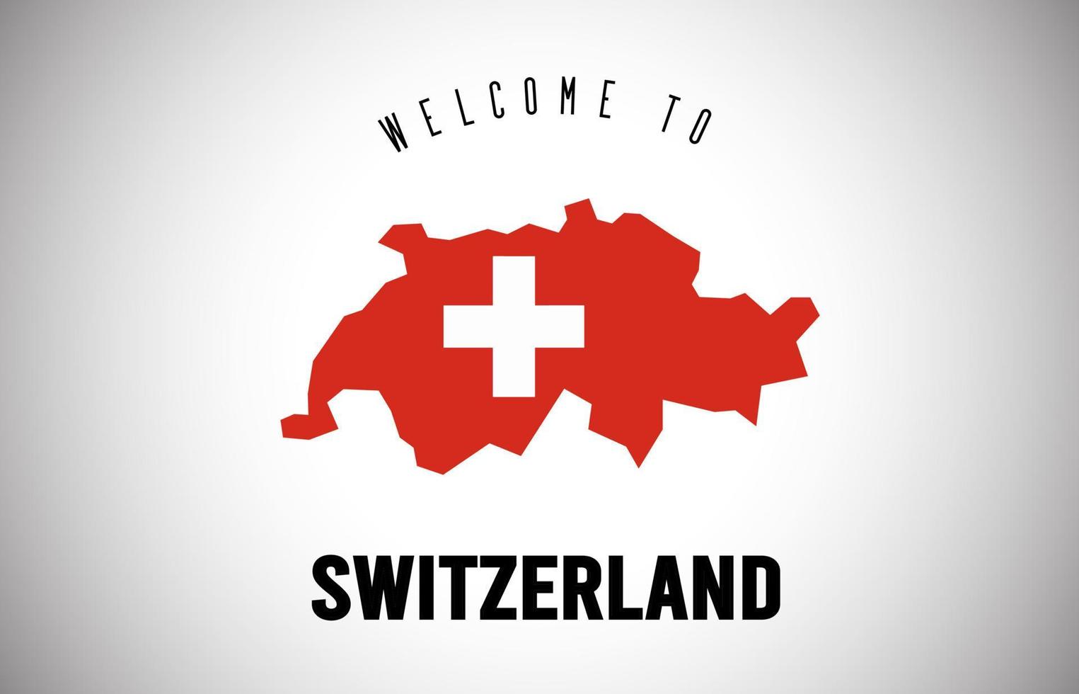 Suiza bienvenido al texto y la bandera del país dentro del diseño del vector del mapa de la frontera del país.