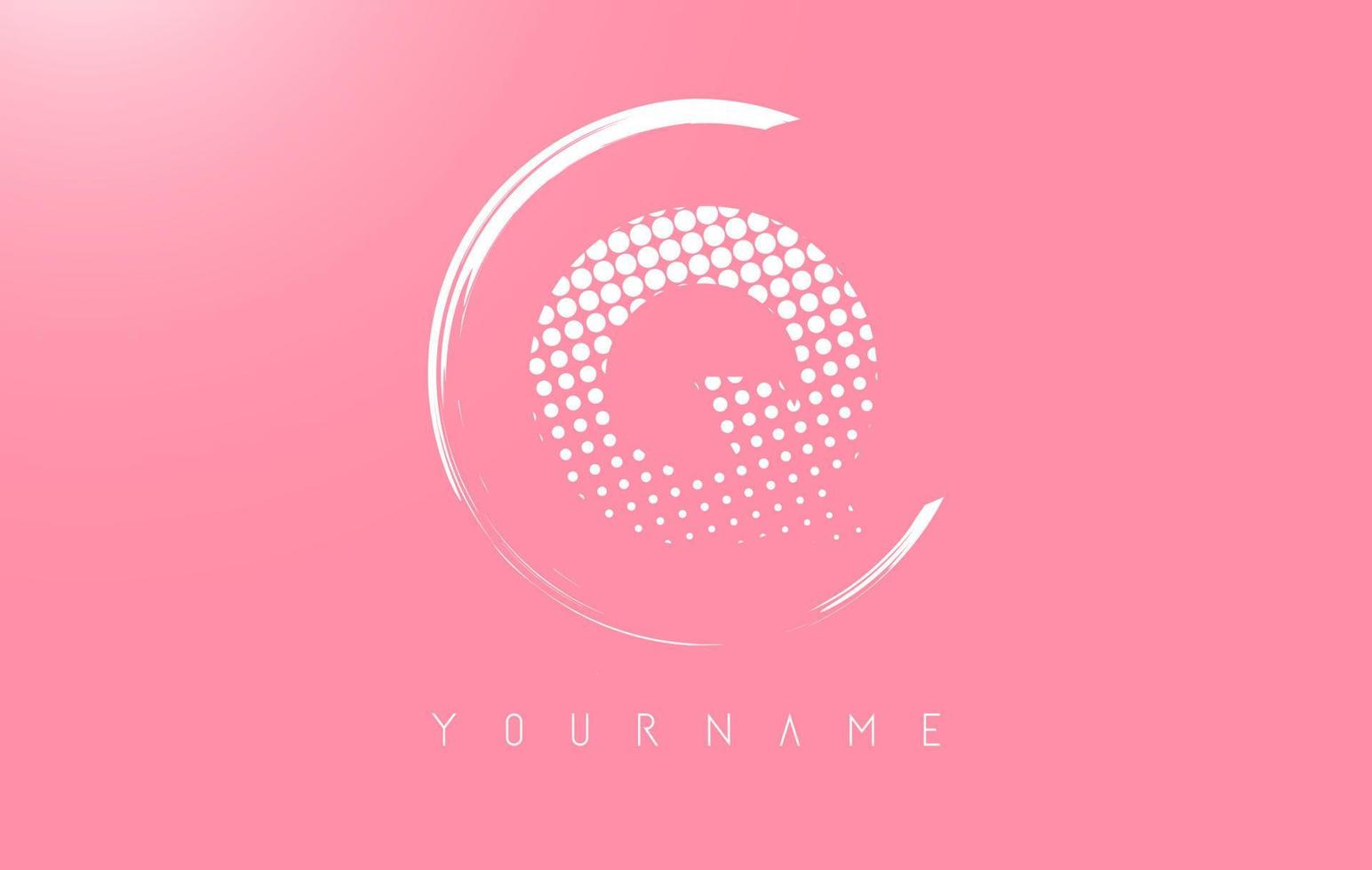 White Q letter logo design with white dots and white circle frame on pink background. vector