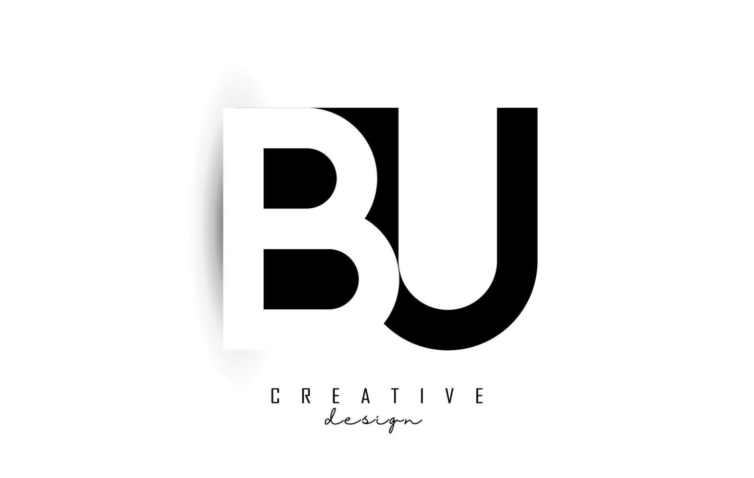 Letters BU Logo with black and white negative space design. Letters B and U with geometric typography. vector