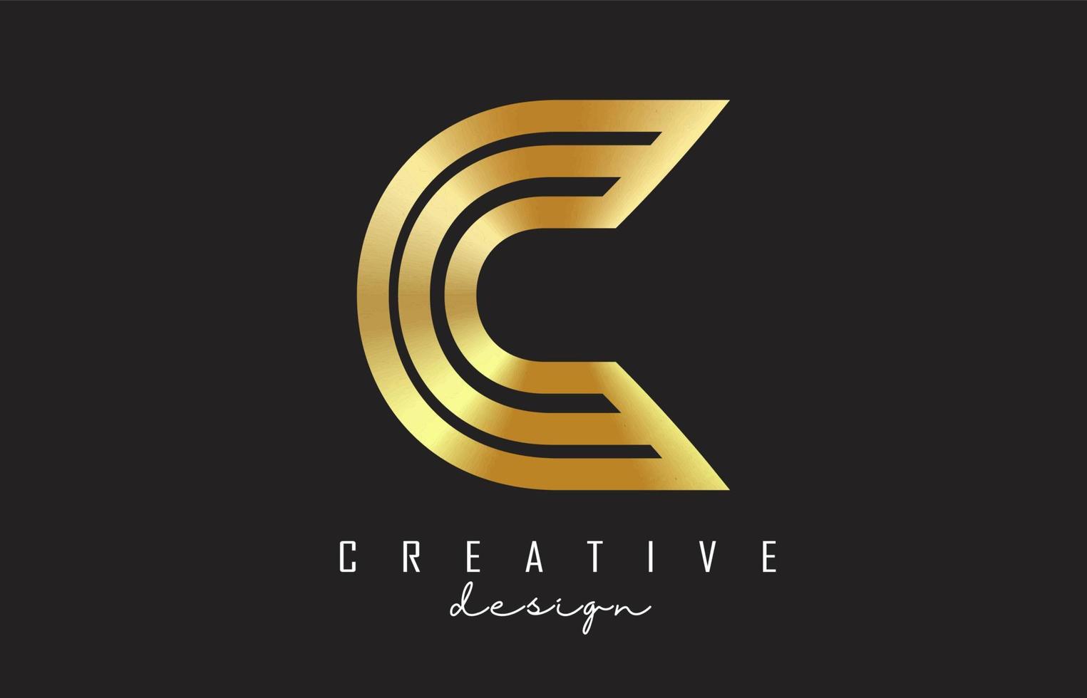 Bold Golden Lines Monogram C Letter Logo with luxury design. Creative and simple golden C icon. vector