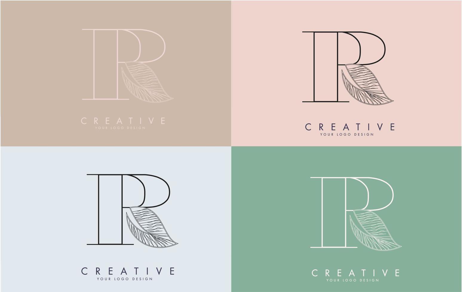 Outline Letter R Logo icon with Wired Leaf Concept Design on colorful backgrounds. vector