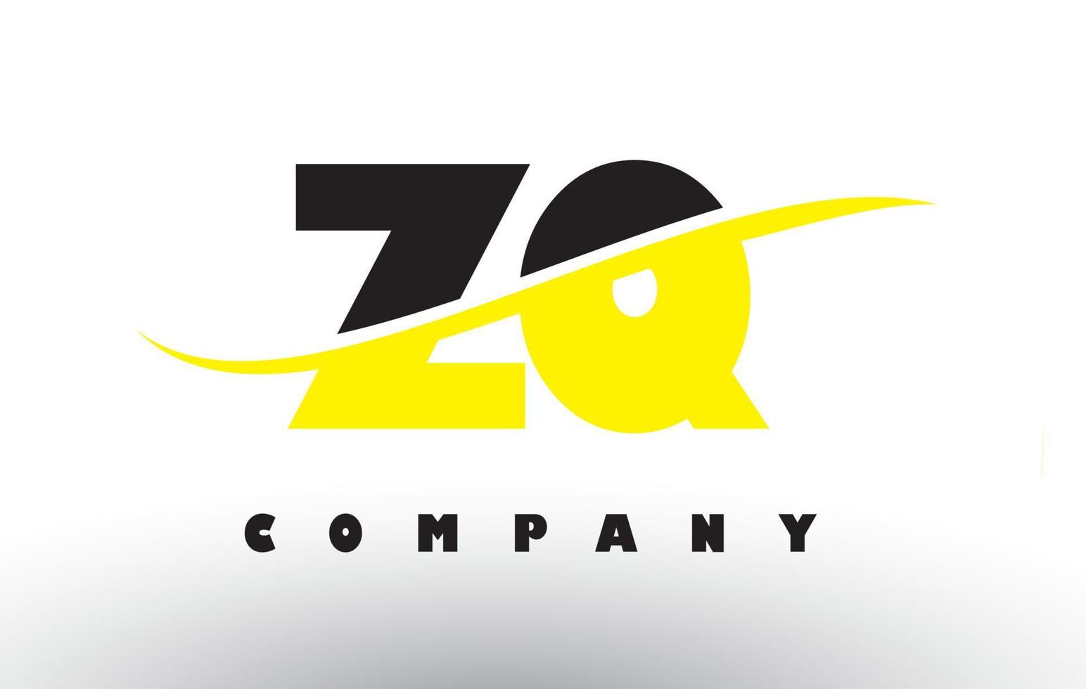 ZQ Z Q Black and Yellow Letter Logo with Swoosh. vector