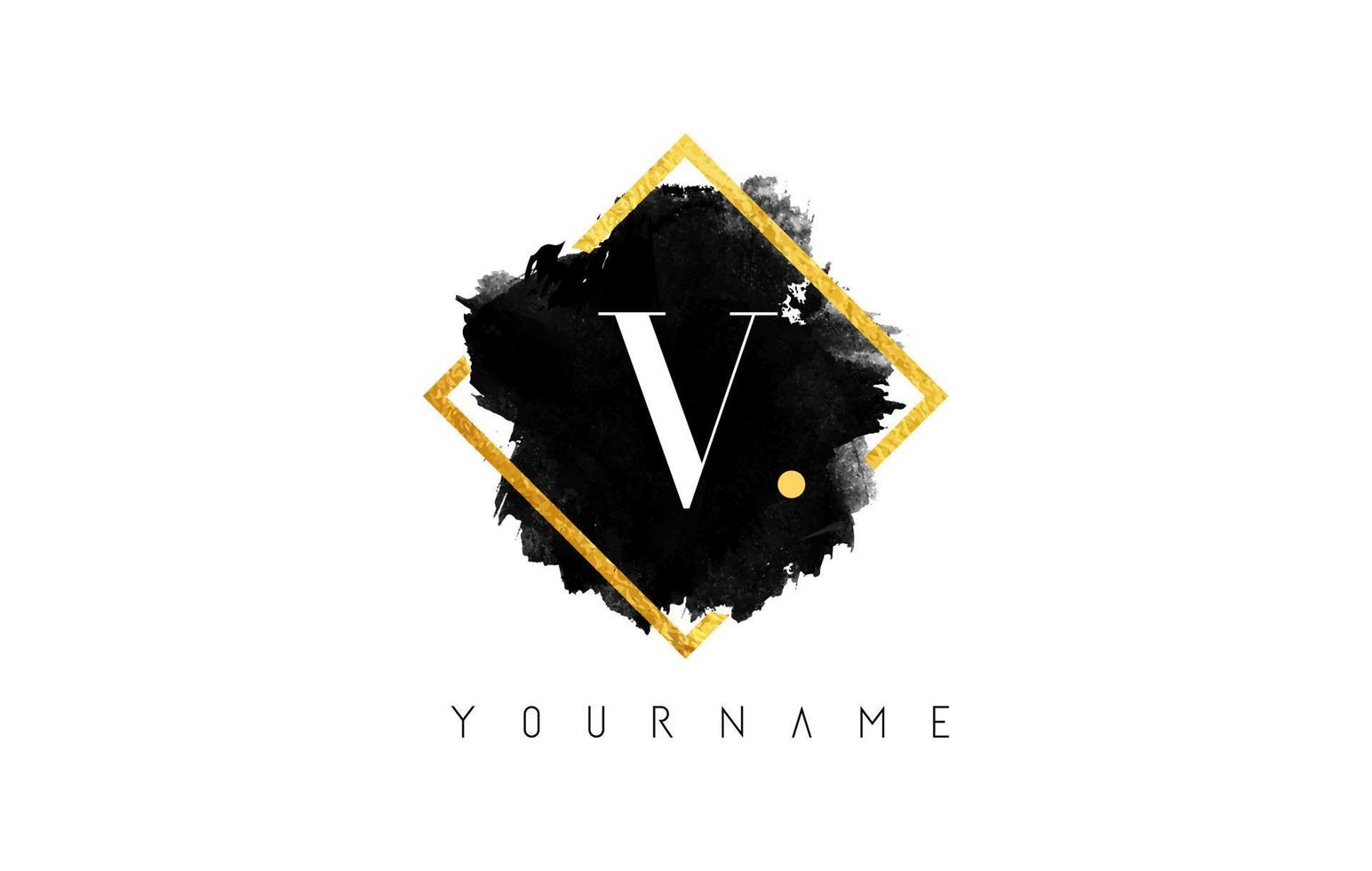 V Letter Logo Design with Black Stroke and Golden Frame. vector