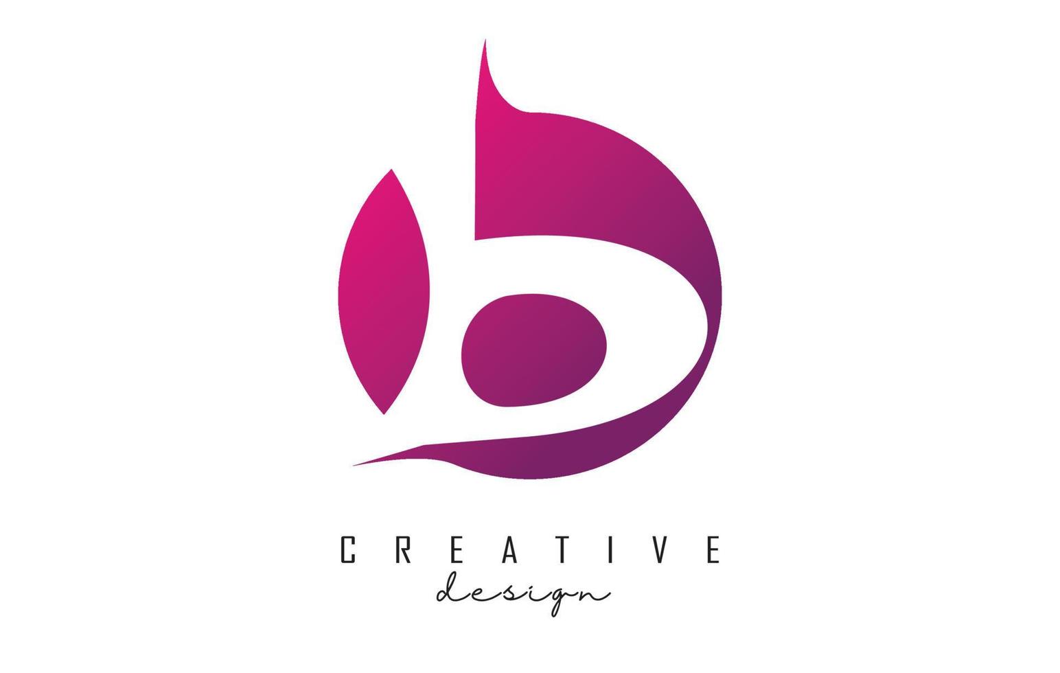 Handwritten b logo on pink gradient circle with creative cut. vector