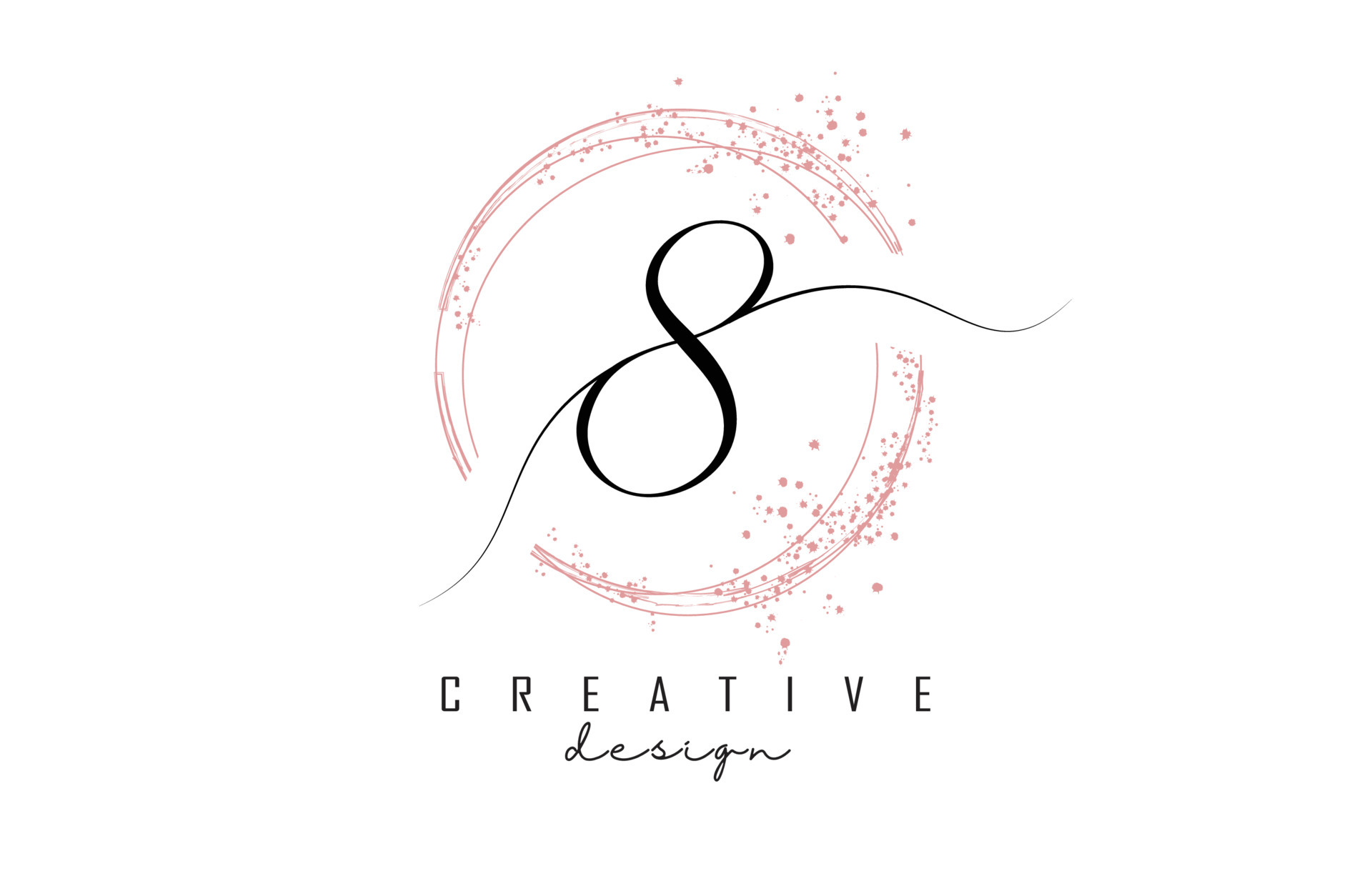 Handwritten 8 eight number logo with dust pink sparkling circles and