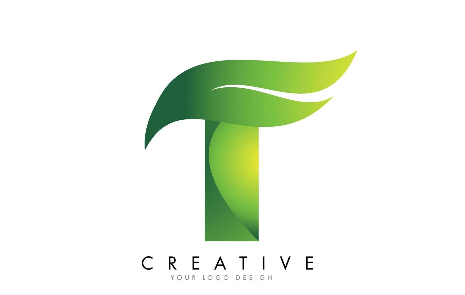 Letter T with eco leaf concept design. vector