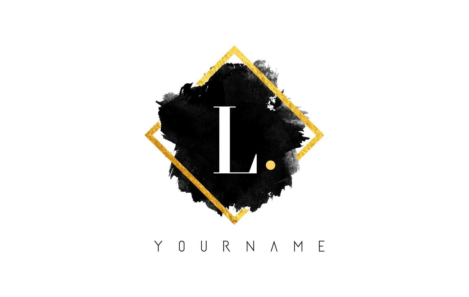 L Letter Logo Design with Black Stroke and Golden Frame. vector