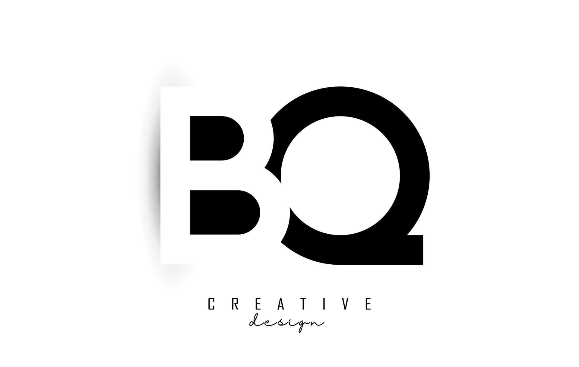 Letters BQ Logo with black and white negative space design. Letters B