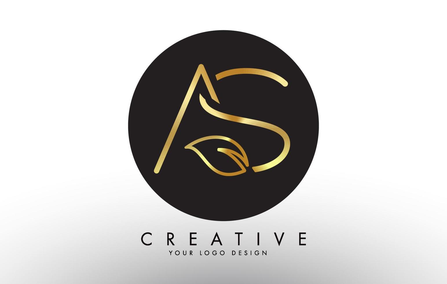 Letras de hojas doradas como y swoosh creativo y diseño de logotipo de círculo negro. vector