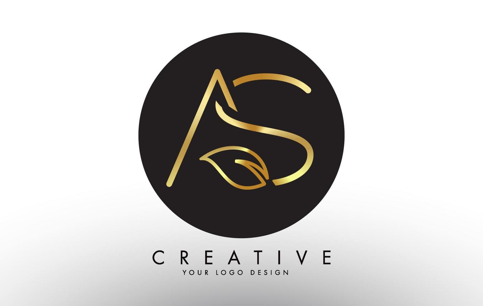 Golden Leaf Letters AS A S and Creative Swoosh and Black Circle Logo Design. vector