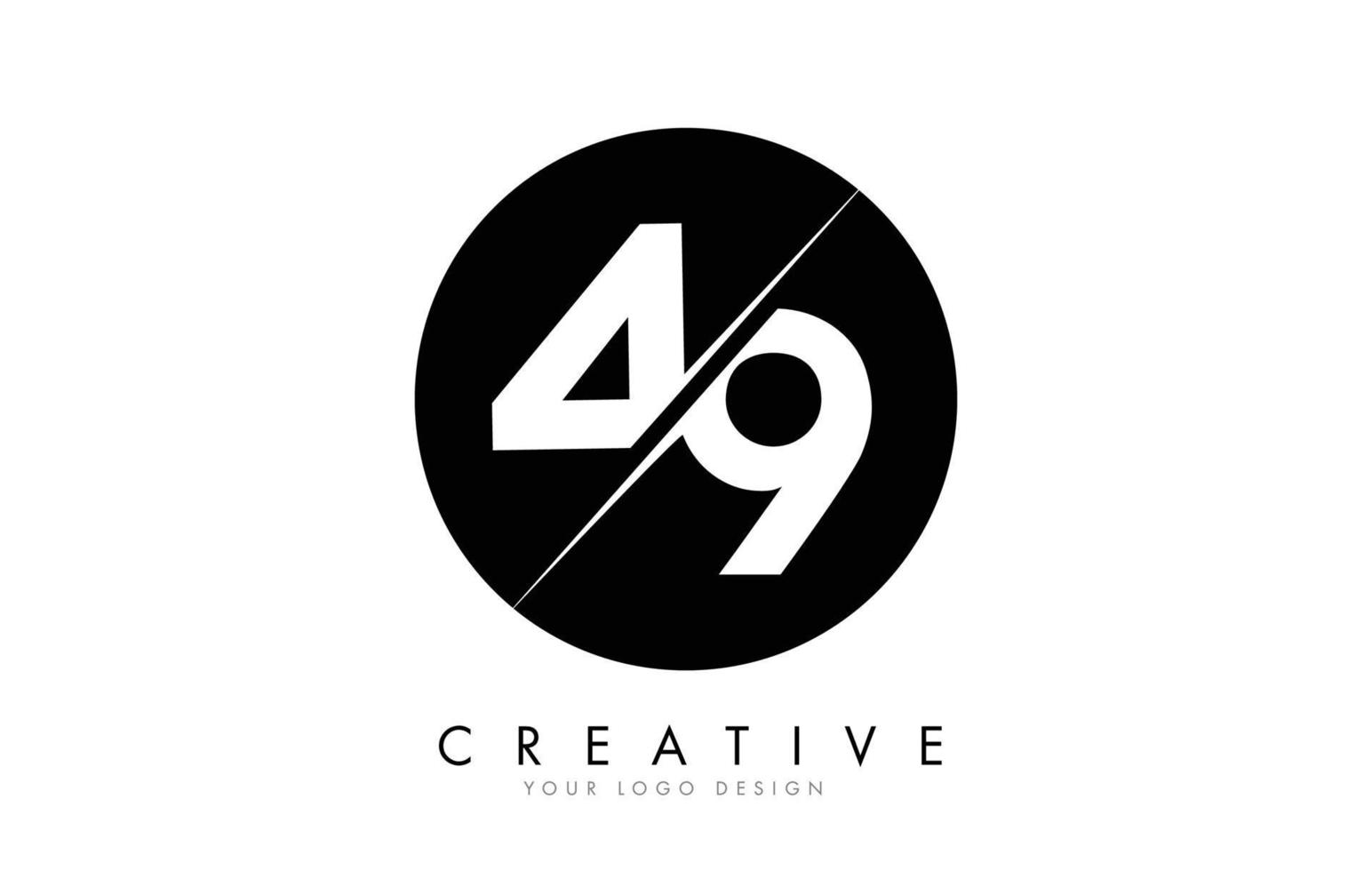 49 4 9 Number Logo Design with a Creative Cut and Black Circle Background. vector