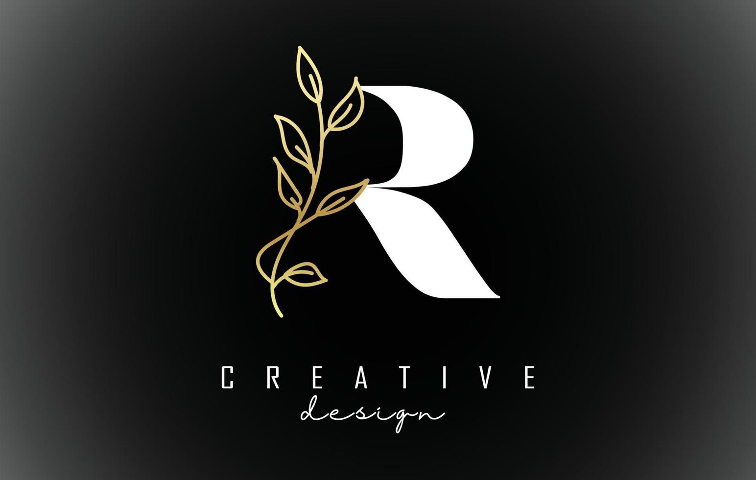 White R letter logo design with golden leaves branch vector ...