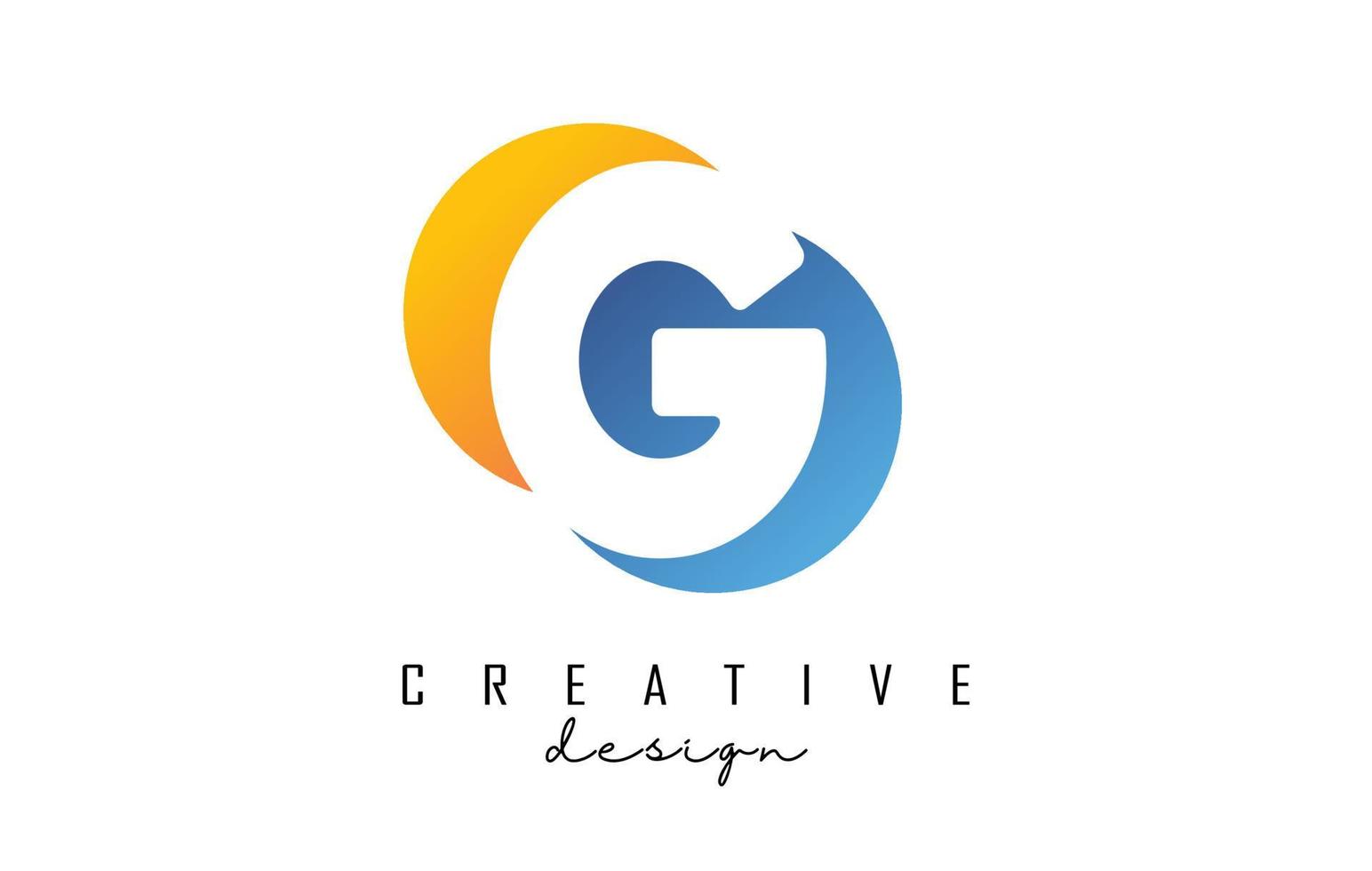 White G letter design logotype concept with colorblock circles vector illustration.