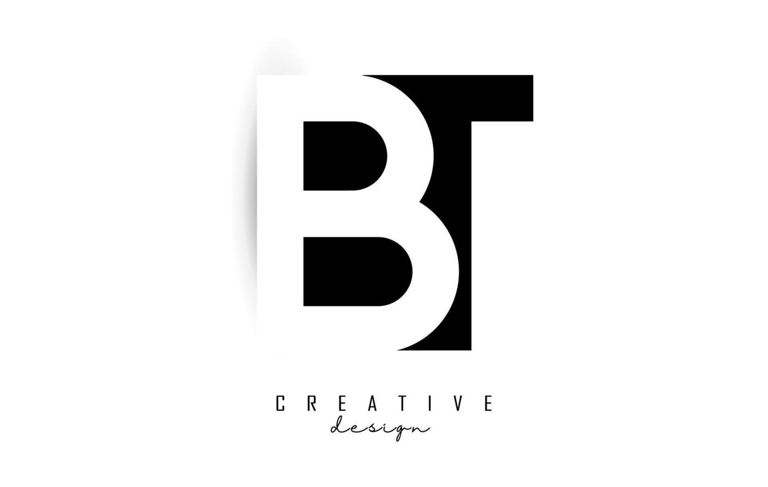 Letters BT Logo with black and white negative space design. Letters B and T with geometric typography. vector