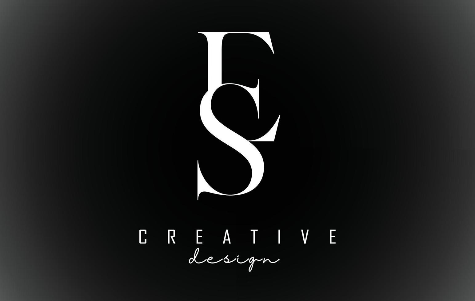 White ES e s letters design logotype concept with serif font and elegant style vector illustration.