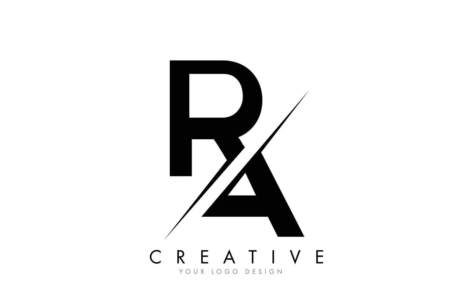 Diseño de logotipo de letra ra ra con un corte creativo. vector