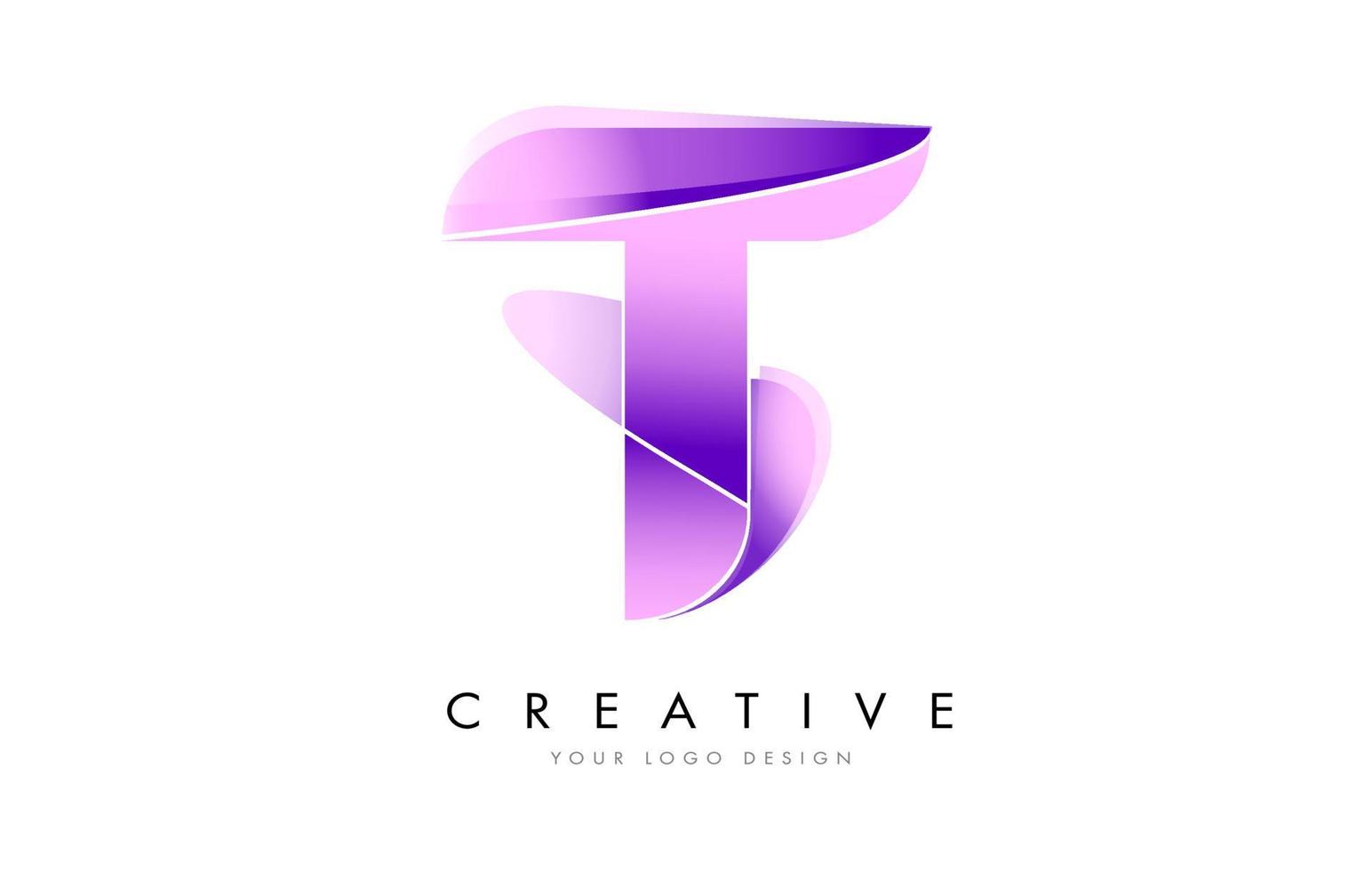 Letter T Logo Design with Satin texture and Fluid Look. vector