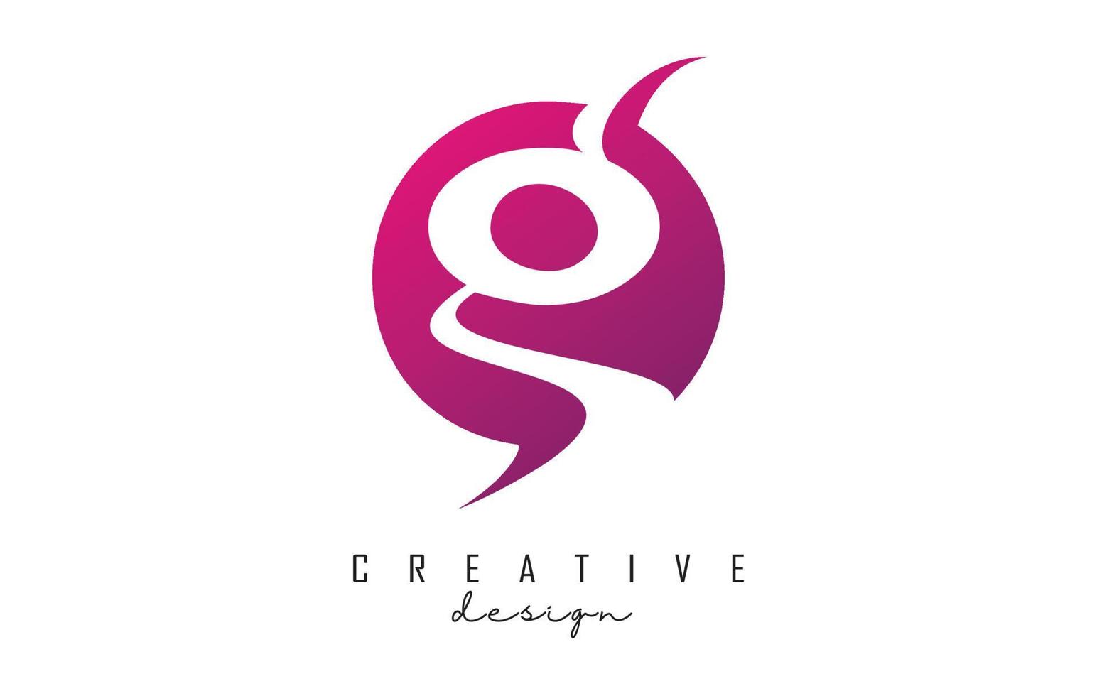 Handwritten g logo on pink gradient circle with creative cut. vector