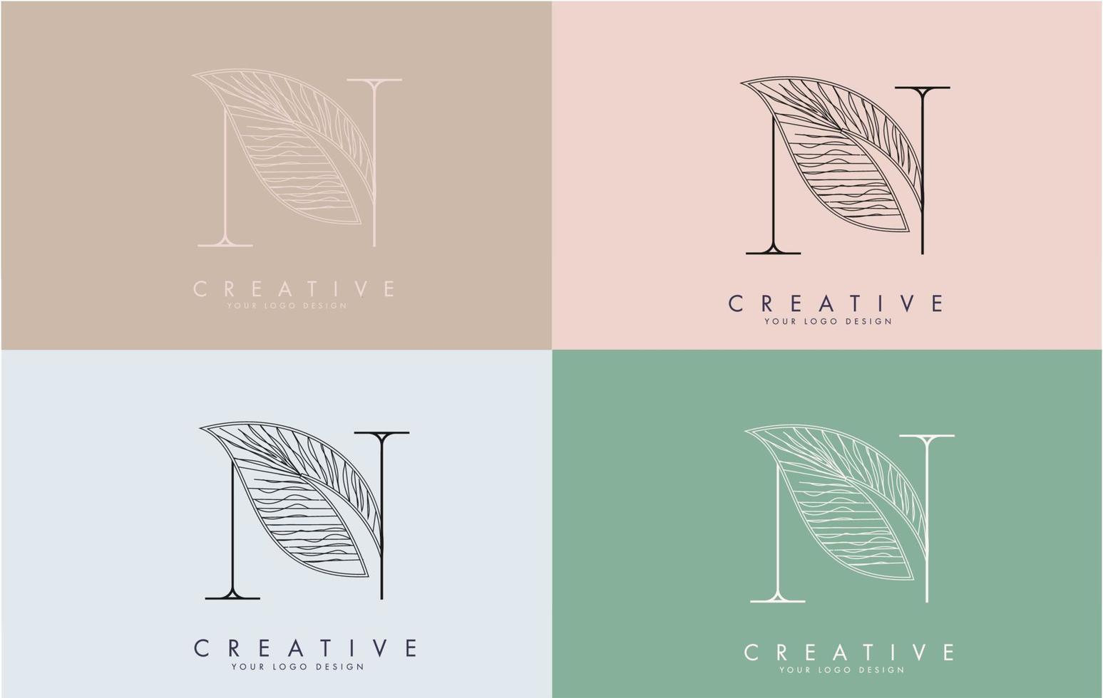 Outline Letter N Logo icon with Wired Leaf Concept Design on colorful backgrounds. vector