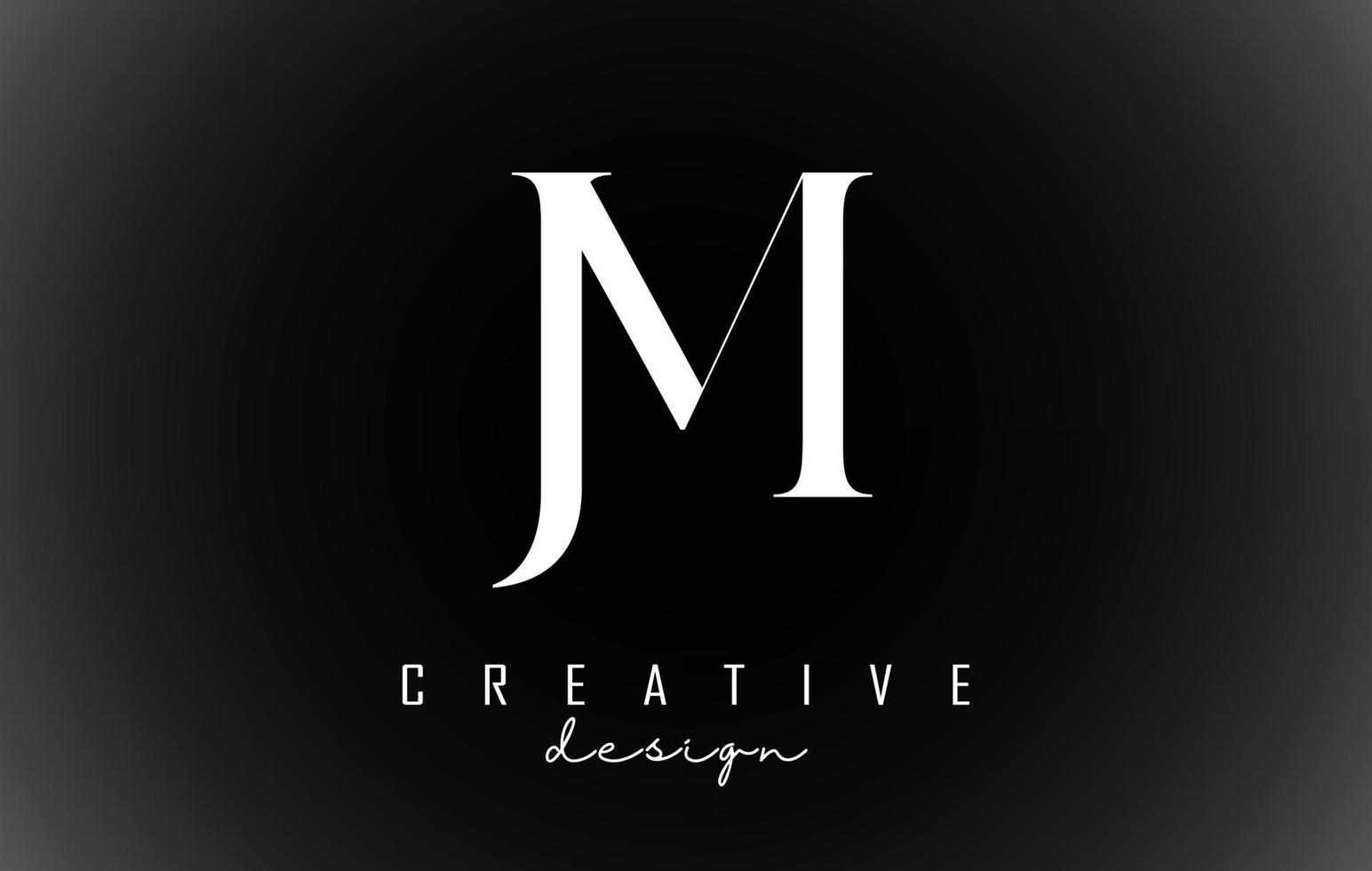 concepto de logotipo de diseño de letras blancas jm jm con fuente serif y estilo elegante ilustración vectorial. vector