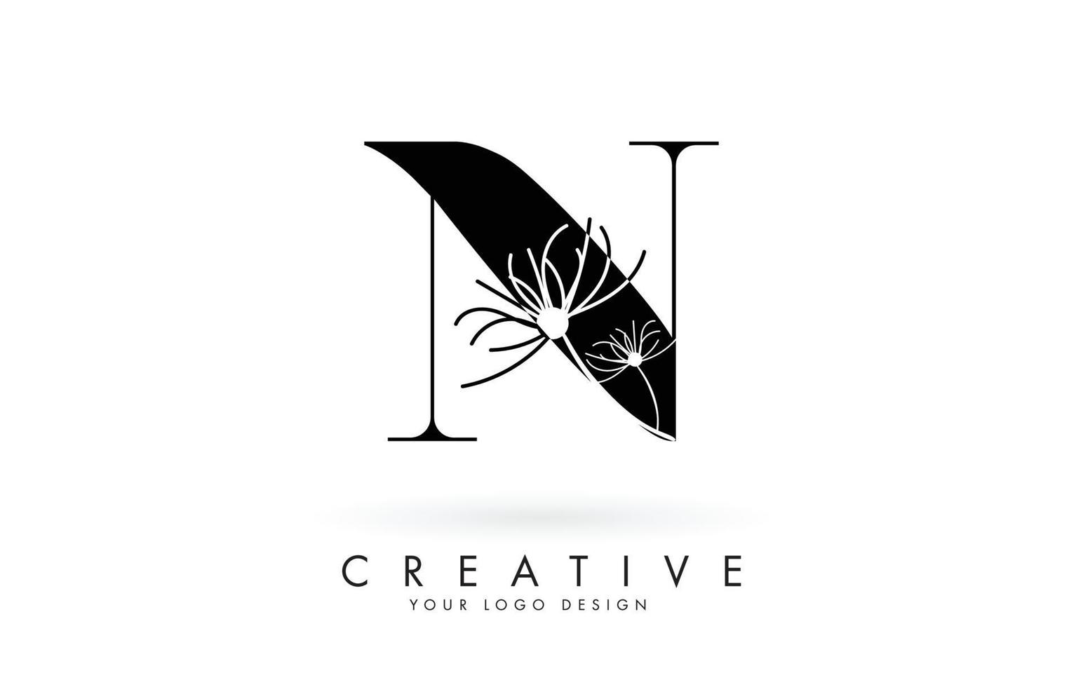 N letter logo design with elegant and abstract flowers vector illustration.